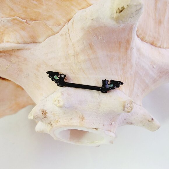 NWT 14G Black Bat PVD coated Surgical Steel abalone insert nipple bar piercing - Picture 6 of 6
